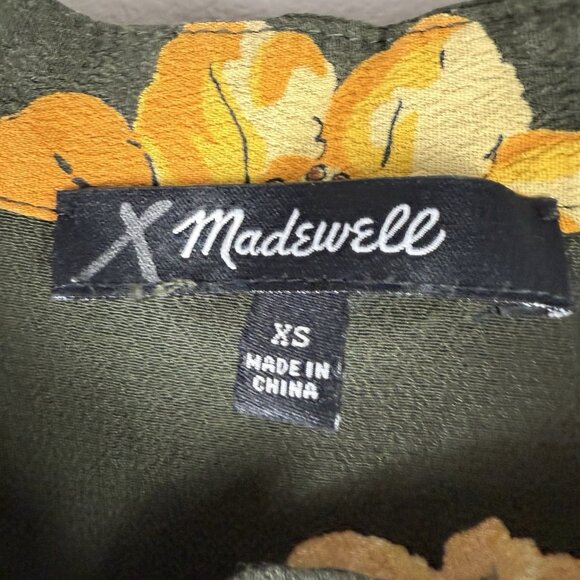 Madewell Effie Floral Tiered Midi Dress XS Dried Olive Button Front Boho Fal - Picture 6 of 8